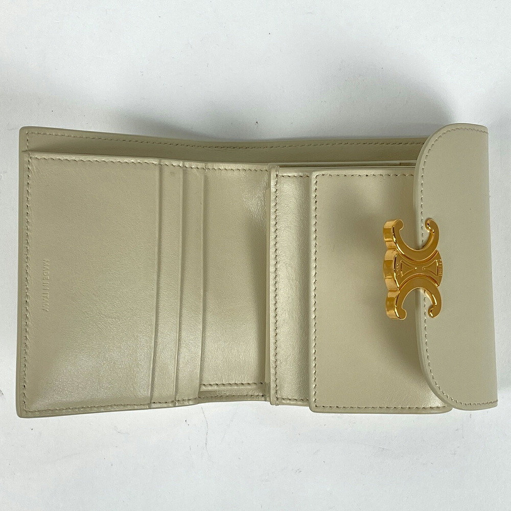 Celine Beige Coin Bill Wallet Flap Leather Trifold Triomphe - Picture 7 of 8